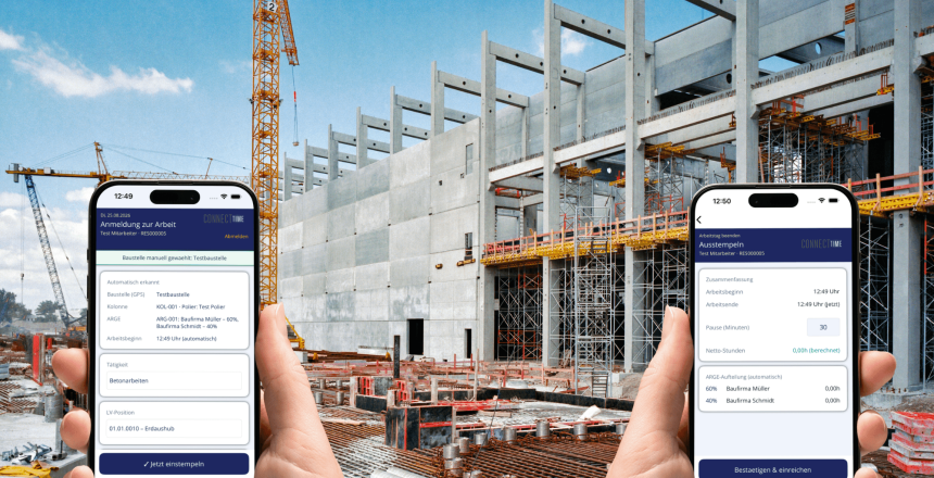Zwei Hände zeigen Screenshots der App ConnectTime